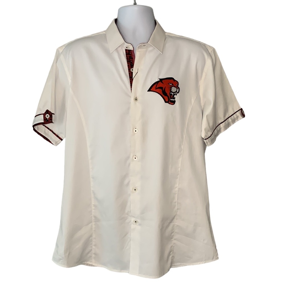Barabas Cumberland White Short Sleeve Button Down With Tiger Logo